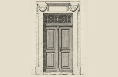 Detailzeichnung der vom Restaurator freigelegten Stuckkartusche