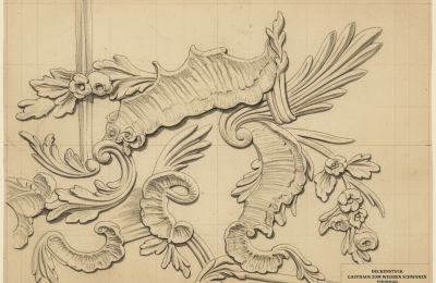 Detailzeichnung der vom Restaurator freigelegten Stuckkartusche